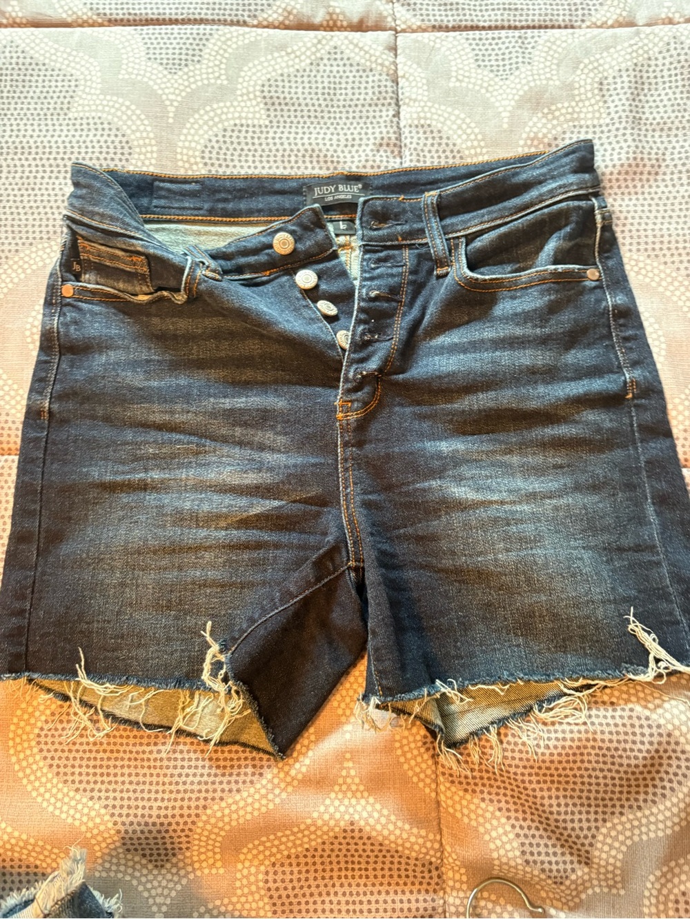 Judy Blue Dark Indigo Distressed Button-Fly Denim Shorts